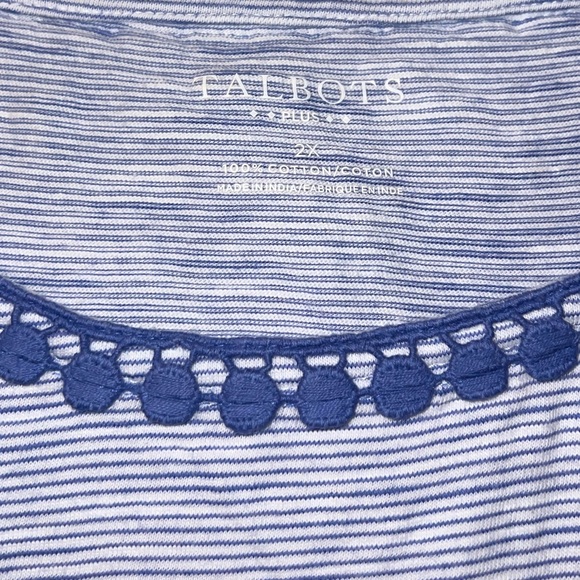 Talbots Women's Blue Striped Embellished 3/4 Sleeve Cotton Knit Top Size… - Picture 3 of 4